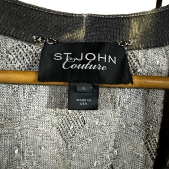 St. John Couture black leo print long sleeve top/blouse size L - Picture 2 of 2